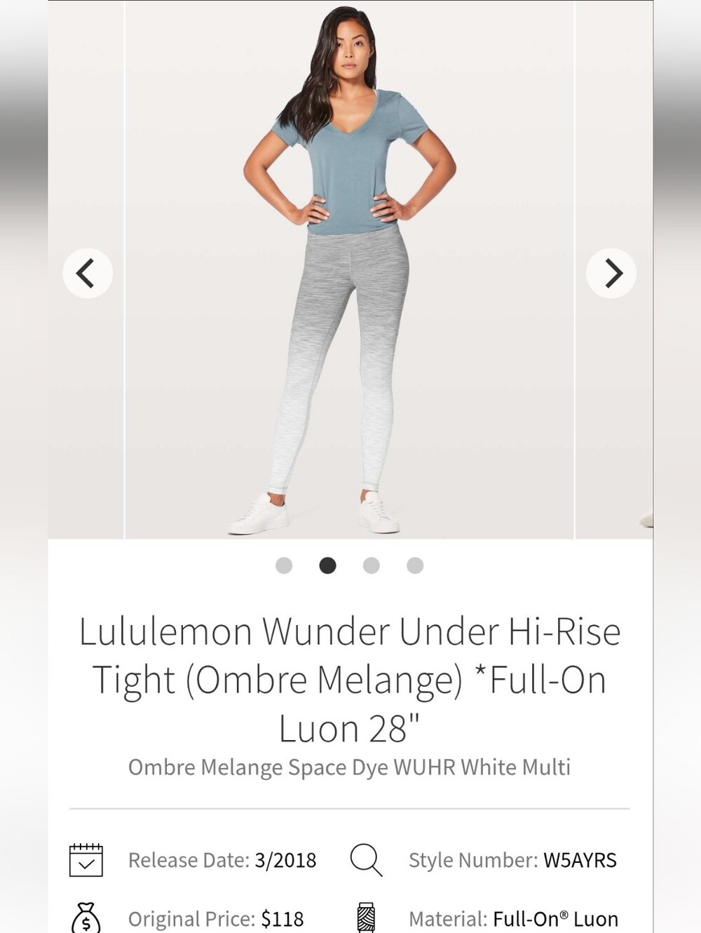 Lululemon Wunder Under Hi-Rise Tight 29" Sz 4 Ombre